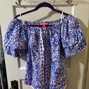 Lilly Pulitzer CALLA LILLY PINK HIGH TIDE VIBES FRANKEE OFF SHOULDER TOP